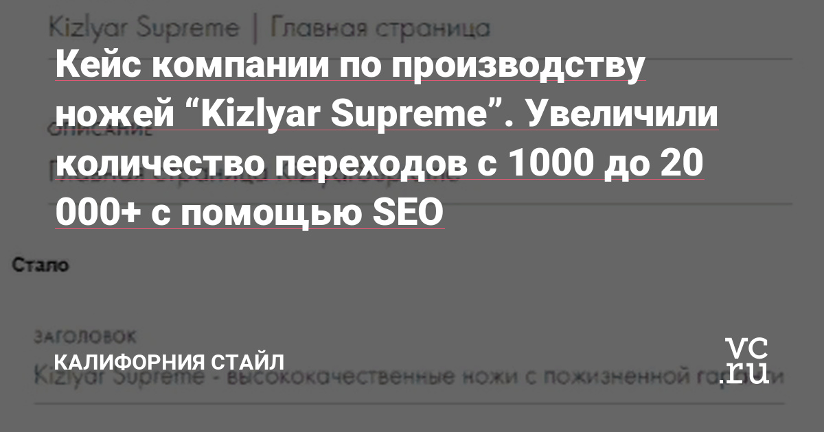 В августе 2022 года к нам обратилась российская компания по производству ножей ООО “Kizlyar Supreme”.